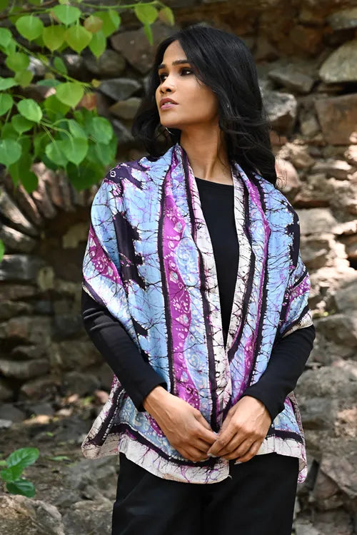 The ICH Light & Soft. Handcrafted Silk Batik Scarf - Amethyst