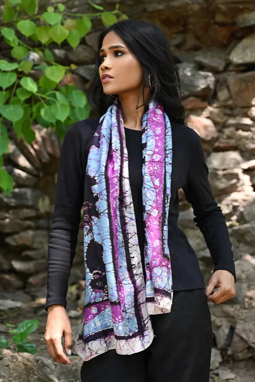 The ICH Light & Soft. Handcrafted Silk Batik Scarf - Amethyst
