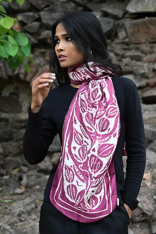 The ICH Light & Soft. Handcrafted Silk Batik Scarf - Mulberry Vine
