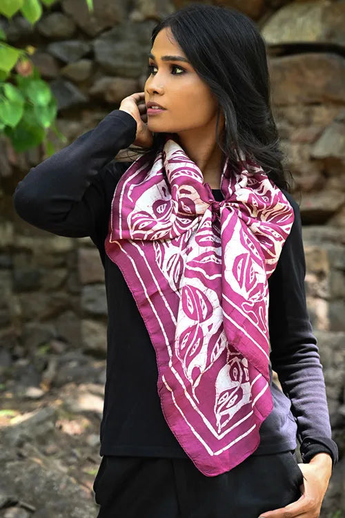 The ICH Light & Soft. Handcrafted Silk Batik Scarf - Mulberry Vine