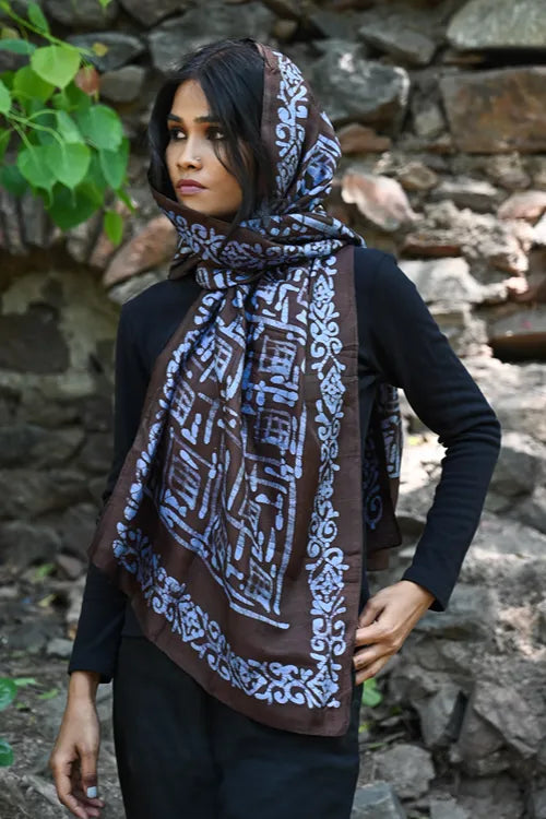 The ICH Light & Elegant. Handcrafted Silk Batik Stole  - Cerulean Glyph