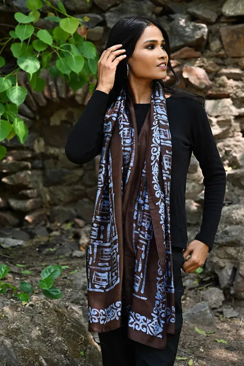 The ICH Light & Elegant. Handcrafted Silk Batik Stole  - Cerulean Glyph