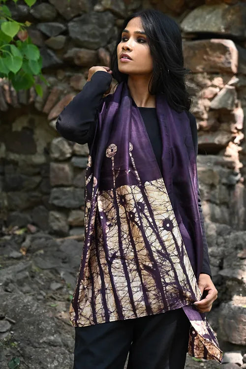 The ICH Light & Elegant. Handcrafted Silk Batik Stole - Espresso Vines
