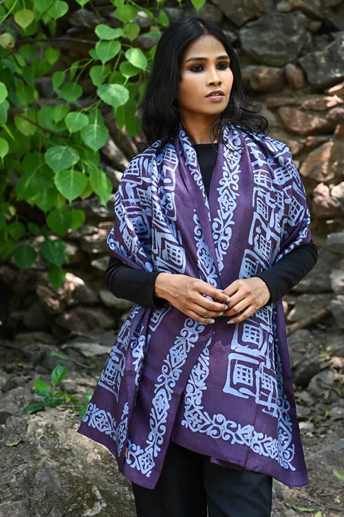 The ICH Light & Elegant. Handcrafted Silk Batik Stole - Royal Aubergine