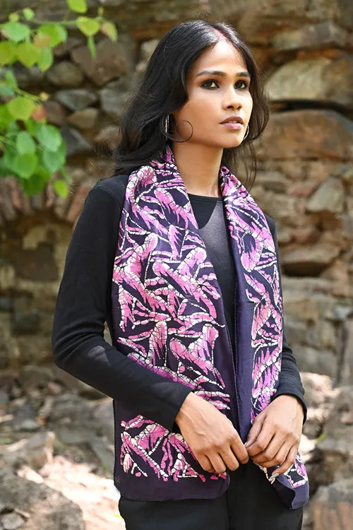 The ICH Light & Elegant. Handcrafted Silk Batik Scarf - Pink Orchids