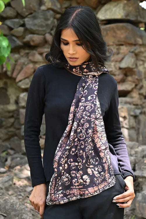 The ICH Light & Soft. Handcrafted Silk Batik Scarf - Brown Sugar