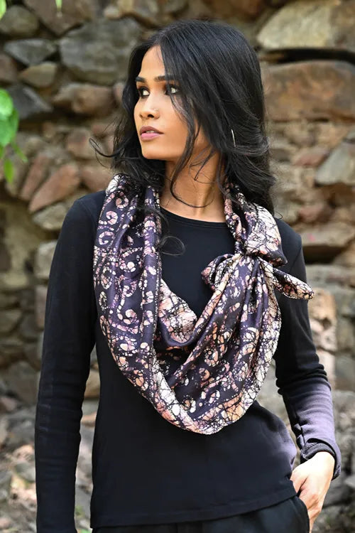 The ICH Light & Soft. Handcrafted Silk Batik Scarf - Brown Sugar