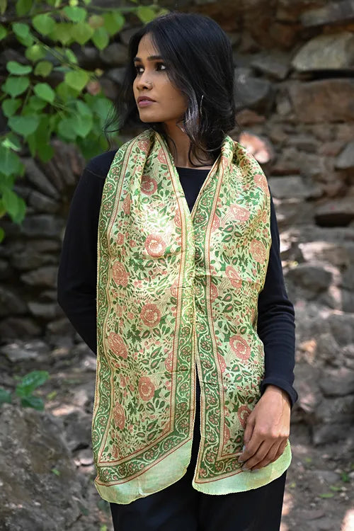 The ICH Light & Soft. Handcrafted Silk Batik Scarf - Sage Garden