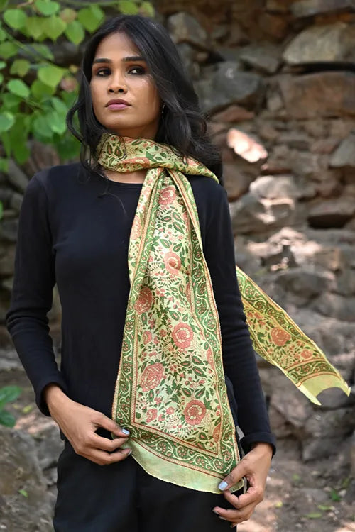 The ICH Light & Soft. Handcrafted Silk Batik Scarf - Sage Garden