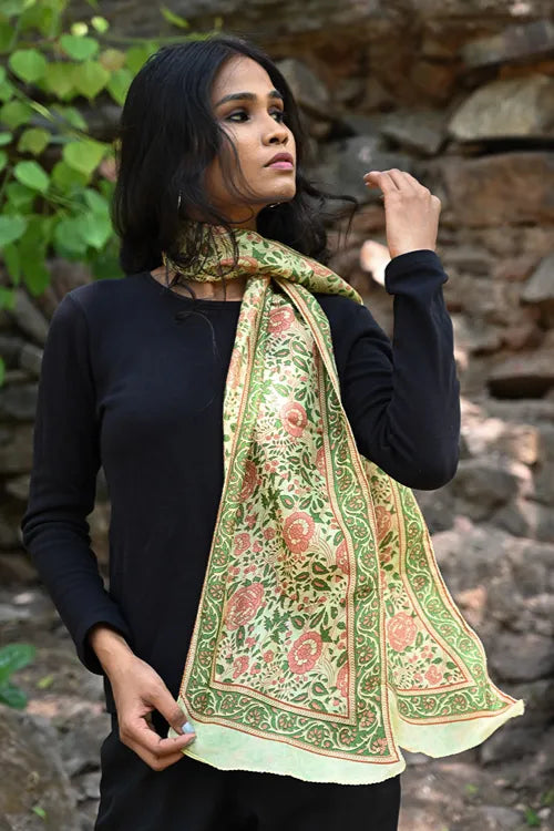 The ICH Light & Soft. Handcrafted Silk Batik Scarf - Sage Garden