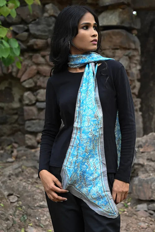 The ICH Light & Soft. Handcrafted Silk Batik Scarf - Sky Web