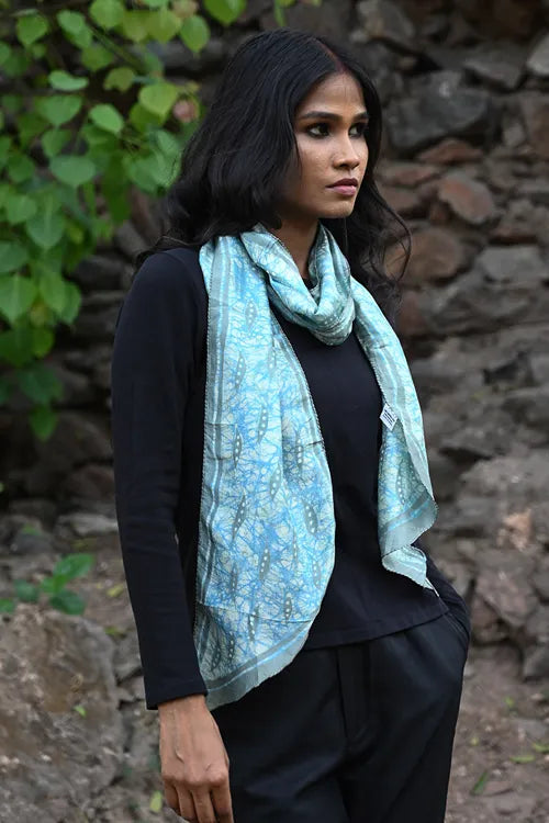 The ICH Light & Soft. Handcrafted Silk Batik Scarf - Sky Web