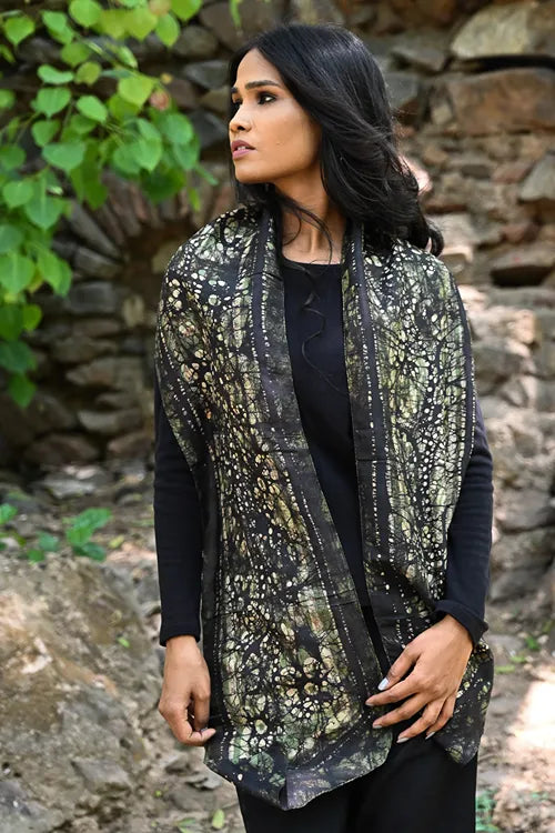 The ICH Light & Soft. Handcrafted Silk Batik Scarf - Olive Sage