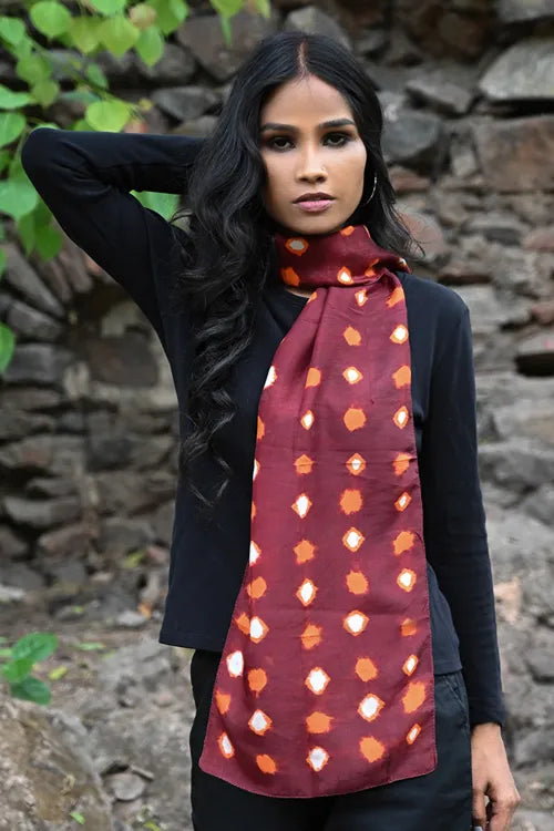 The ICH Light & Soft. Handcrafted Silk Batik Scarf - Rust Ember