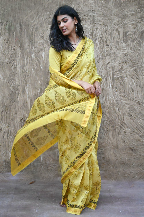 The ICH Sanganer Summers. Hand Block Printed Maheshwari Silk Cotton Saree - Pankaja