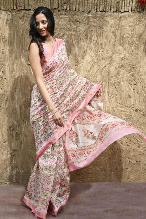 The ICH Sanganer Summers : Hand Block Printed Maheshwari Saree - Gulbahar