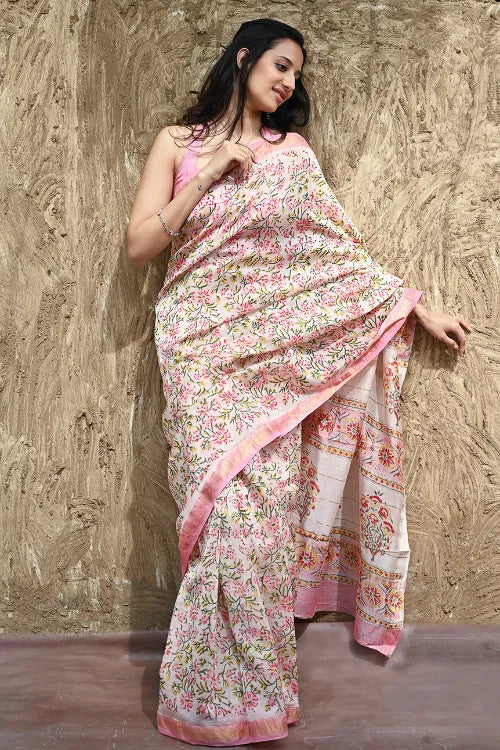The ICH Sanganer Summers : Hand Block Printed Maheshwari Saree - Gulbahar