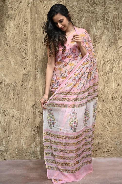 The ICH Sanganer Summers : Hand Block Printed Maheshwari Saree - Gulnaar