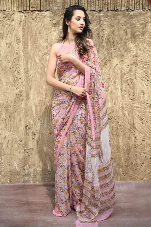 The ICH Sanganer Summers : Hand Block Printed Maheshwari Saree - Gulnaar