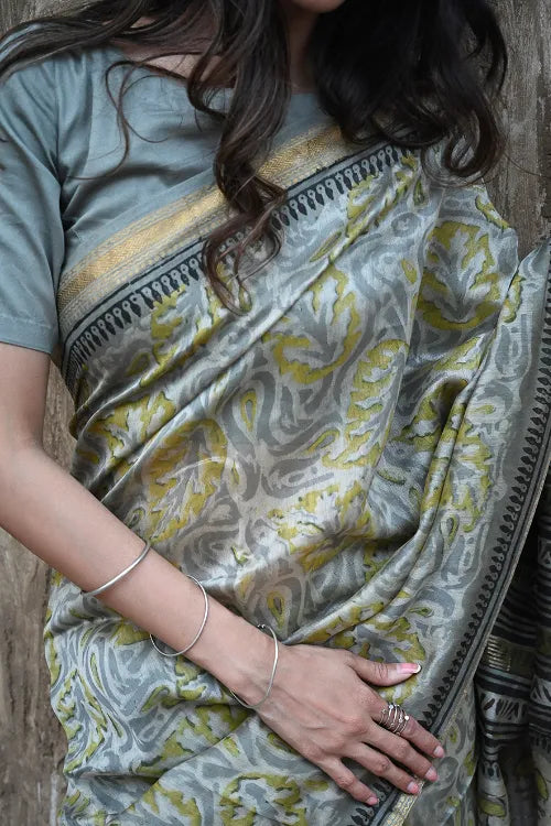 Unique Bagru Hand Block Printed Maheshwari Saree - Amra Bagh