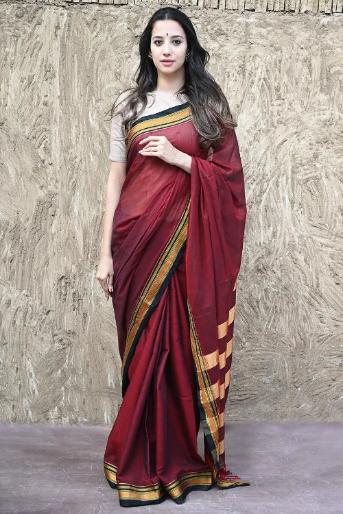 Deccan Elegance. Cotton Blend Ilkal Saree - Sindoori