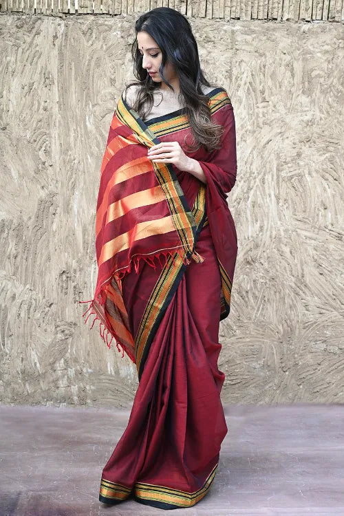 Deccan Elegance. Cotton Blend Ilkal Saree - Sindoori