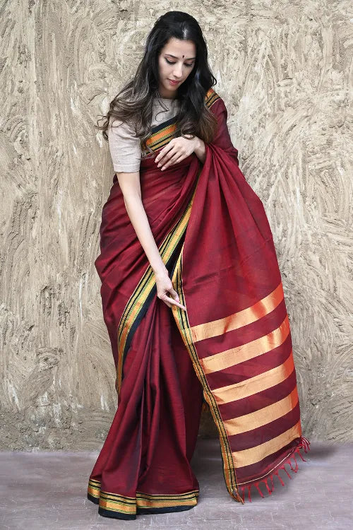 Deccan Elegance. Cotton Blend Ilkal Saree - Sindoori