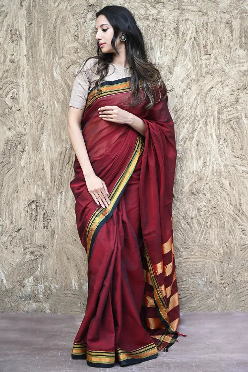 Deccan Elegance. Cotton Blend Ilkal Saree - Sindoori