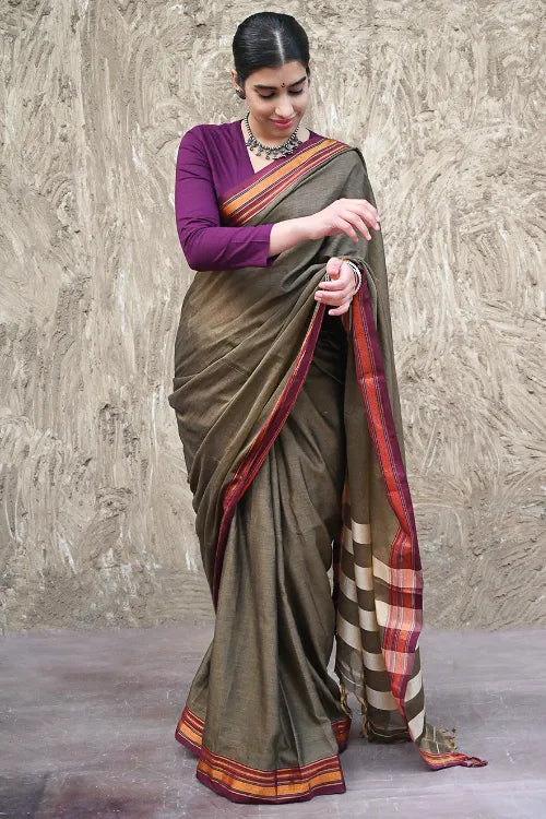 Deccan Elegance. Cotton Blend Ilkal Saree - Maati