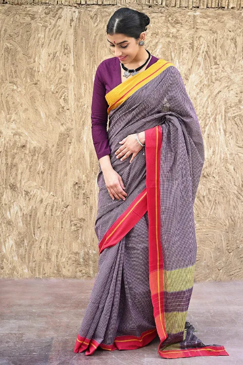 Ethnic Elegance. Handwoven Pateda Aanchu Cotton Saree - Kaveri Madhura