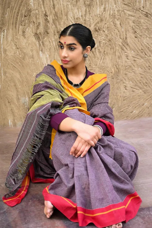 Ethnic Elegance. Handwoven Pateda Aanchu Cotton Saree - Kaveri Madhura