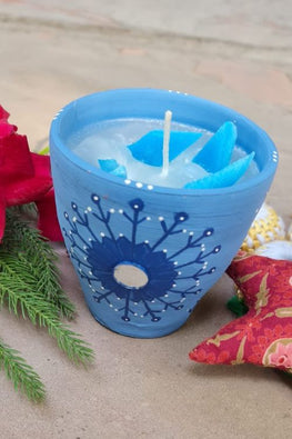Antarang - Terracotta- Handpainted-Blue-Scented Candle