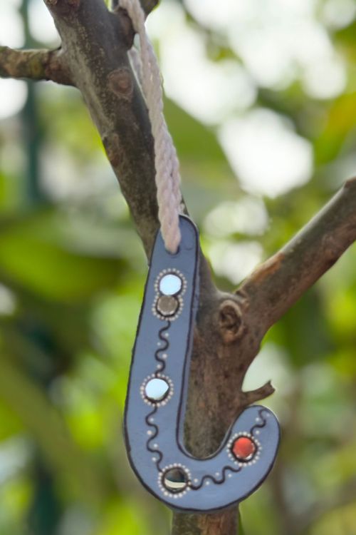 Antarang- Christmas Joy, Handcrafted: Terracotta Ornaments -  Blue (Set Of 4)