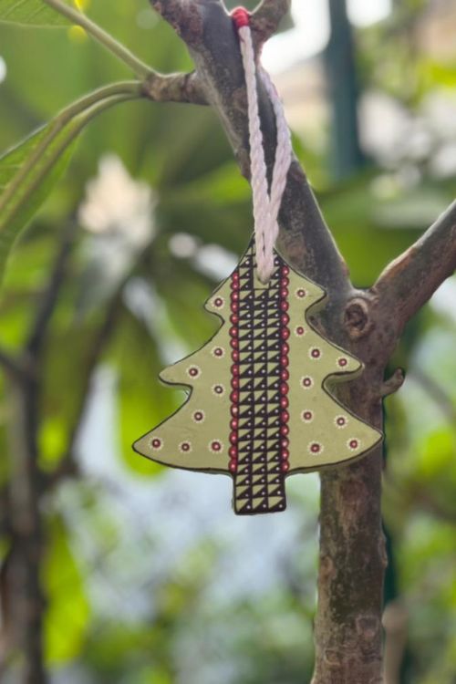 Antarang- Christmas Joy, Handcrafted: Terracotta Ornaments -  Light Green (Set Of 4)