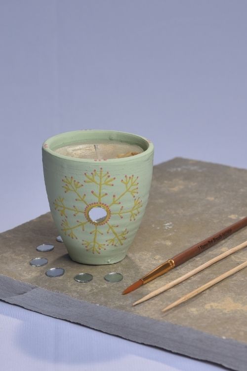 Antarang - Terracotta- Handpainted-Light Green-Scented Candle