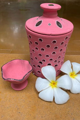 Antarang - Terracotta- Handpainted- Terracotta-Pink-Jar Diya
