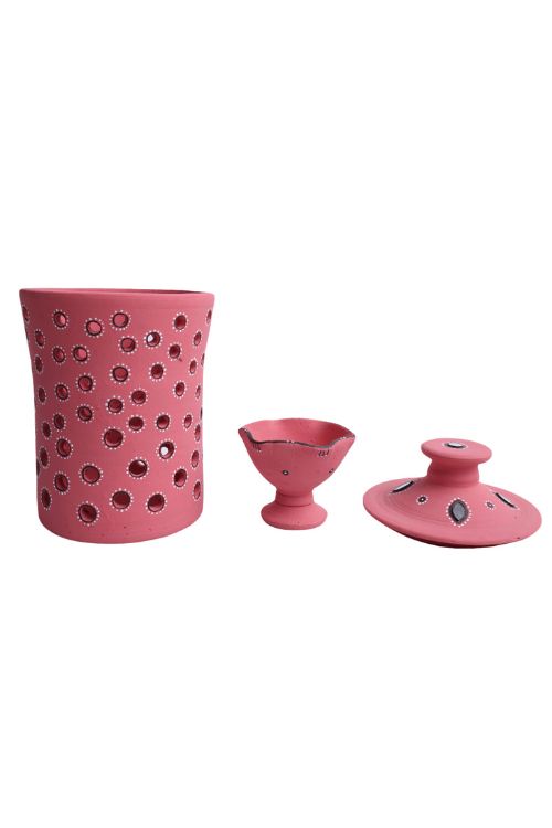 Antarang - Terracotta- Handpainted- Terracotta-Pink-Jar Diya