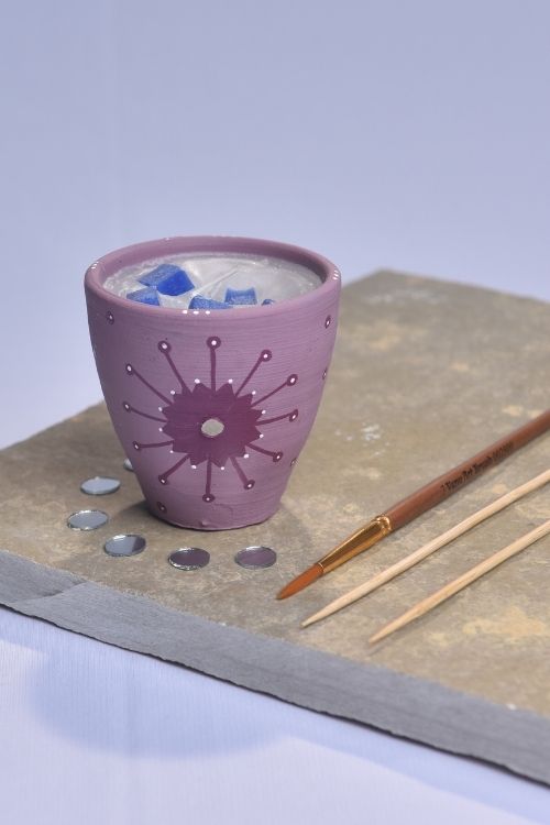 Antarang - Terracotta- Handpainted-Purple-Scented Candle
