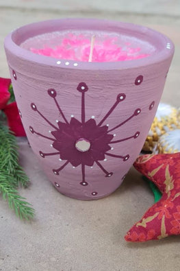 Antarang - Terracotta- Handpainted-Purple-Scented Candle