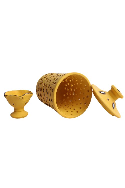 Antarang - Terracotta- Handpainted- Terracotta-Yellow-Jar Diya