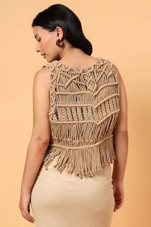 Ajoobaa Tassel Weave Top - Beige