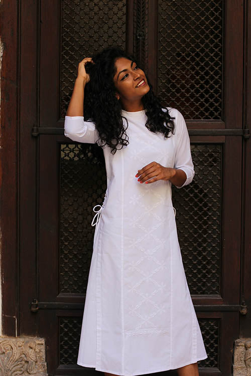 Okhai "White Jasmine" Chikankari Long Dress