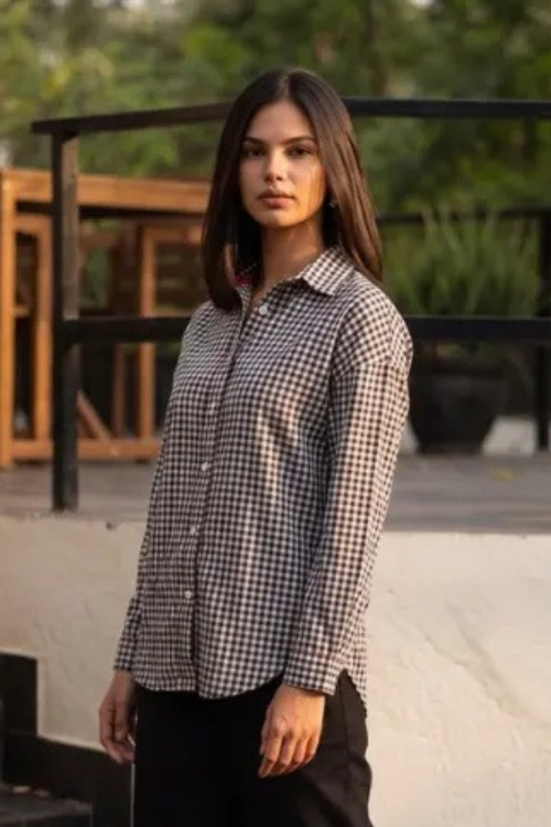 Rangsutra Dhwani Black Checked Handloom Cotton Shirt