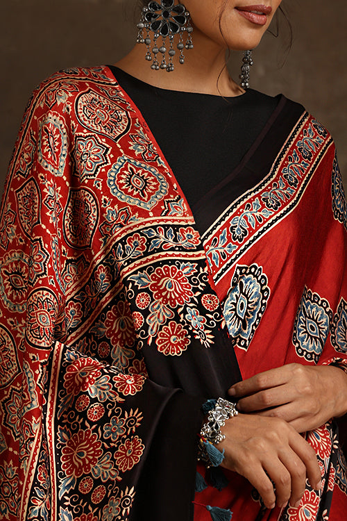 Jahangir Khatri - Red Ajrakh Modal Saree - 009