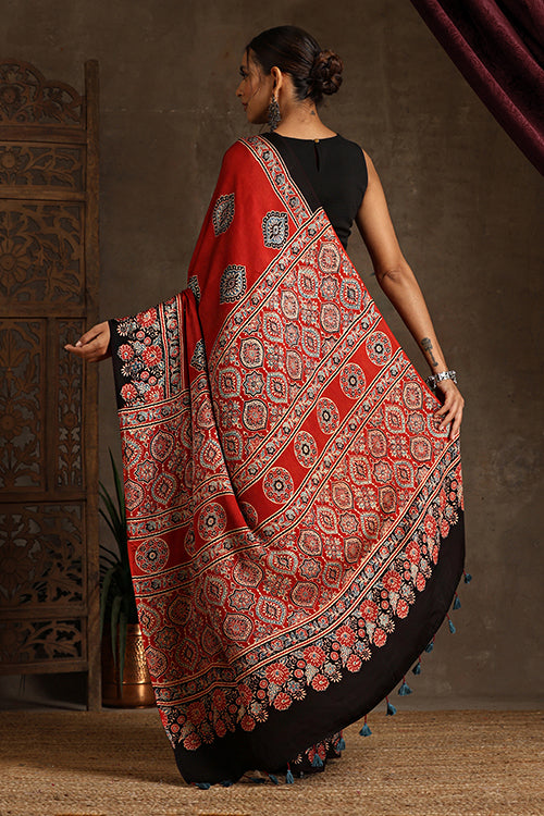 Jahangir Khatri - Red Ajrakh Modal Saree - 009