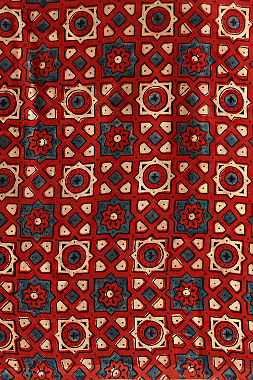Jahangir Khatri - Red & Navy Blue Ajrakh With Bandhani Modal Tissue Saree - 014