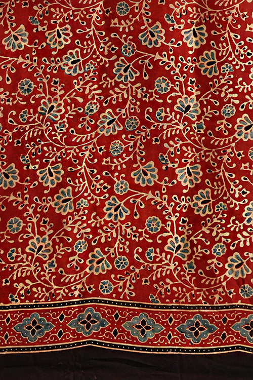 Jahangir Khatri - Red Ajrakh Modal Tissue Saree - 010