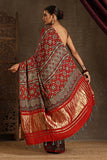 Riyaz Khatri Traditional Ajrakh Hand Block Printed And Natural Dye Modal Silk Tissue Pallu Saree With Beautiful Tassels