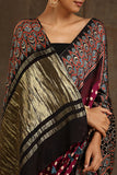 Jahangir Khatri-Traditional Ajrakh Hand Block Printed & Bandhani Tissue Pallu Modal Saree With Tassels