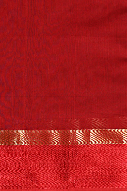 Maheshwari Handwoven Silk Cotton Resham Border Saree With Contrast Pallu And Blouse - Colour -Maroon